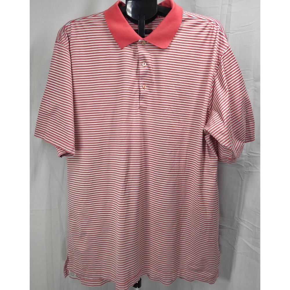 Peter Millar Men’s Striped Polo Shirt Coral blue XXL SS Golf Casual Cotton
